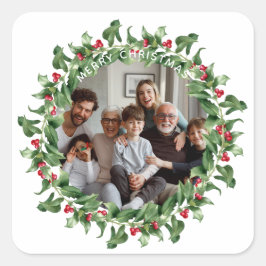 Adesivo Quadrado Coroa de Natal Personalizada Foto Feliz Natal