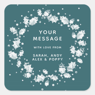 Adesivo Quadrado Coroa de Natal verde personalizada com azevinho es