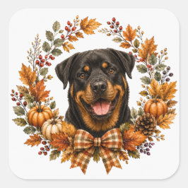 Adesivo Quadrado Coroa de Outono de Rottweiler