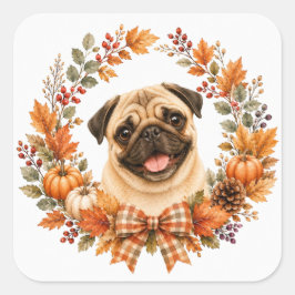 Adesivo Quadrado Coroa de Outono Pug
