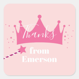 Adesivo Quadrado Coroa de princesa agradecimento de aniversário inf
