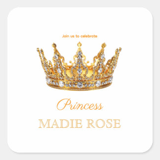 Adesivo Quadrado Coroa de Princesa Dourada Conto de Fadas Aniversár