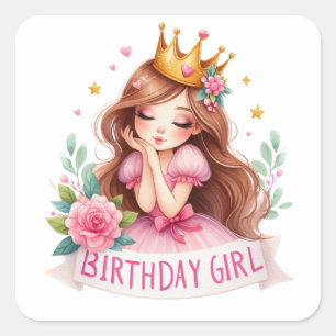 Adesivo Quadrado Coroa de Princesa Menina de Aniversário
