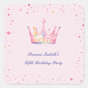 Adesivo Quadrado Coroa de Princesa Rosa Pastel Aniversário de Menin