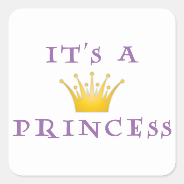 Adesivo Quadrado Coroa dourada "é uma princesa" com pia batismal do (Frente)