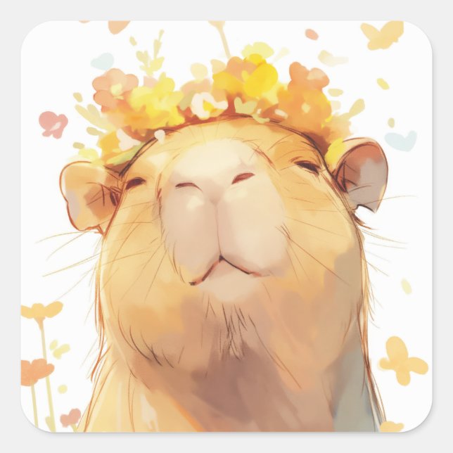 Adesivo Quadrado Coroa Floral de Capivara (Frente)