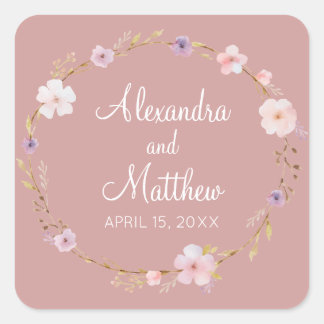 Adesivo Quadrado Coroa Floral de Casamento