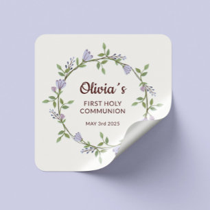 Adesivo Quadrado Coroa Floral e Tema Botânico - Primeira Comunhão