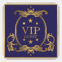 Adesivo Quadrado Coroa Real Azul e Flores Douradas VIP Casamento