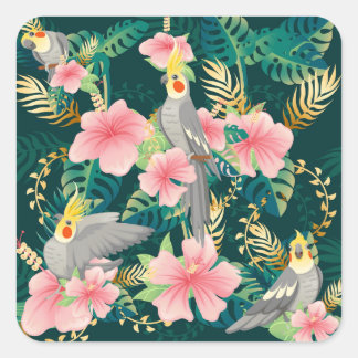 Adesivo Quadrado Corpo de Papagaio Cockatiel Cute