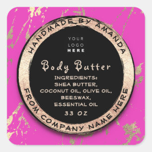Adesivo Quadrado Corpo do Logotipo Manteiga Balm Preta Cosmética