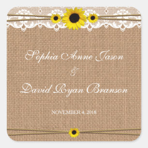 Adesivo Quadrado Corrente, Flores Sun, Casamento Burlap