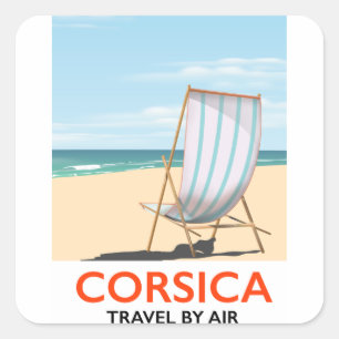 Adesivo Quadrado Córsega "viajar de avião" Cartaz de praia vintage