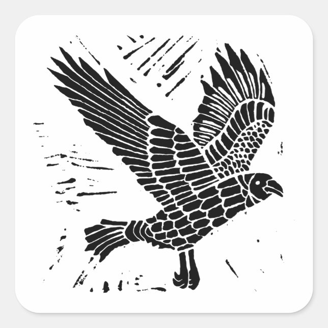 Adesivo Quadrado Corte de Raven Lino Voador Negro e Branco (Frente)