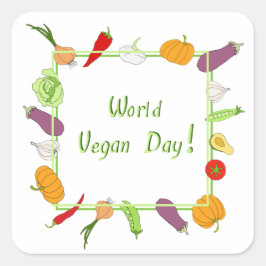 Adesivo Quadrado Corte Minimalista do Dia Mundial da Vegetariana