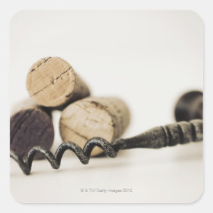 Adesivo Quadrado Cortiça do vinho com corkscrew