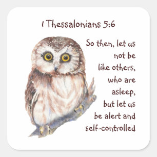 Adesivo Quadrado Coruja bonito do 5:6 de Thessalonians da escritura