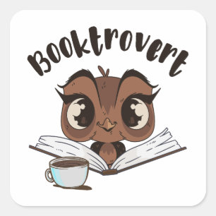 Adesivo Quadrado Coruja-boquiaberta com livro e café