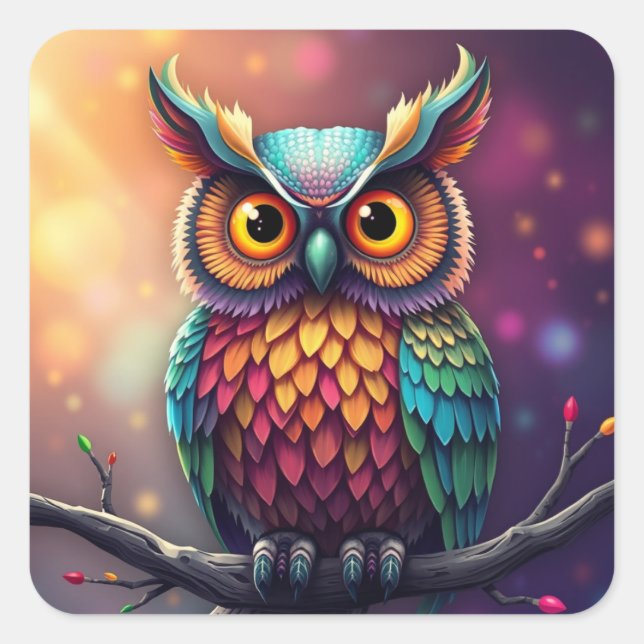 Adesivo Quadrado Coruja Colorida Colorida (Frente)
