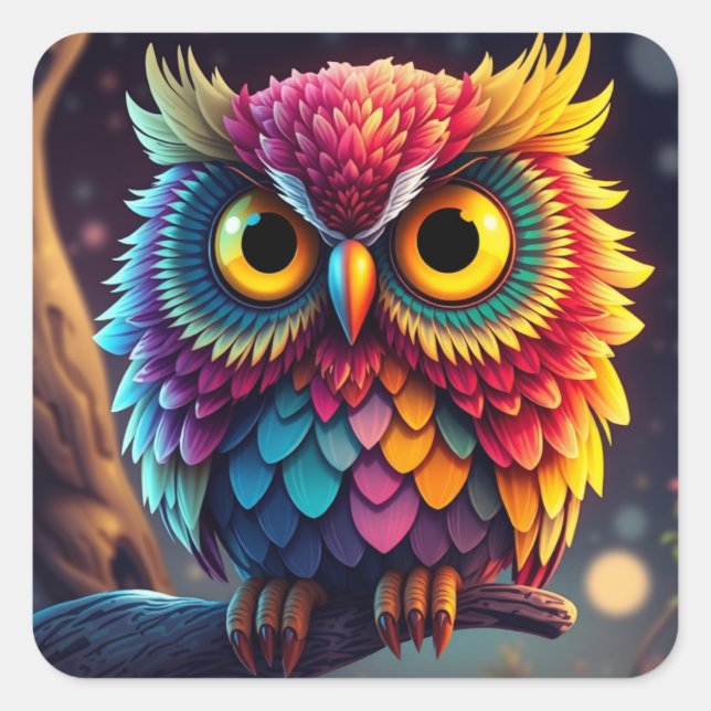 Adesivo Quadrado Coruja Colorida Colorida (Frente)