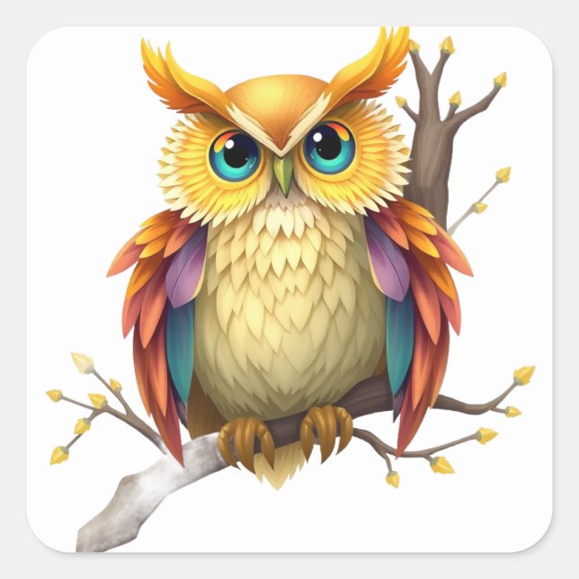 Adesivo Quadrado Coruja Colorida Colorida (Frente)