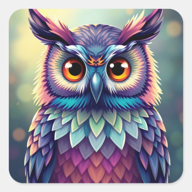 Adesivo Quadrado Coruja Colorida Colorida (Frente)