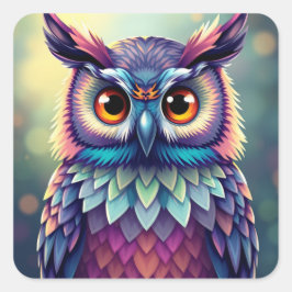 Adesivo Quadrado Coruja Colorida Colorida