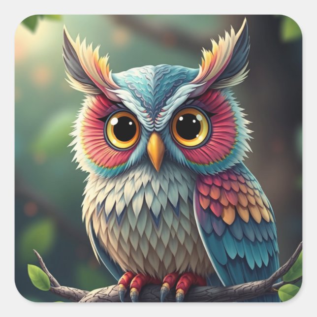 Adesivo Quadrado Coruja Colorida Colorida (Frente)