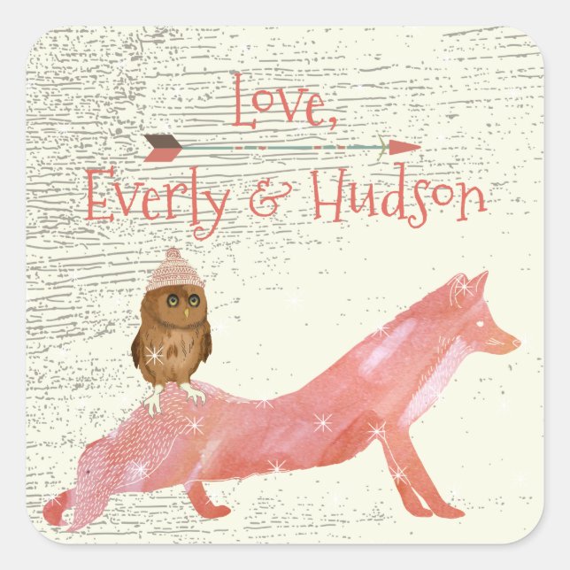 Adesivo Quadrado Coruja, Coruja, Coruja, Chapéus e Suéteres, Madeir (Frente)