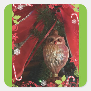 Adesivo Quadrado Coruja de Natal! Vinheta