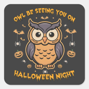 Adesivo Quadrado Coruja está te vendo no Halloween Night Spooky Owl