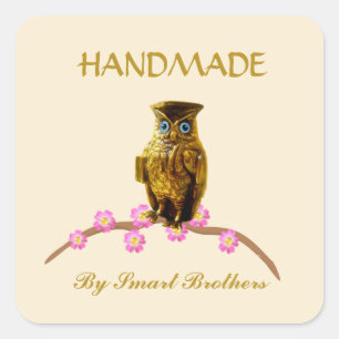 Adesivo Quadrado Coruja ouro fabricada à mão no Light Beige Busines