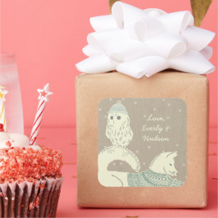 Adesivo Quadrado Coruja Raposa Chapéus e Suéteres Também