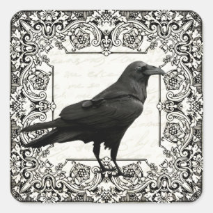 Adesivo Quadrado Corvo do Dia das Bruxas do vintage
