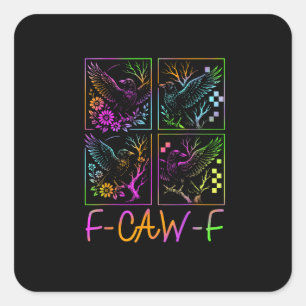 Adesivo Quadrado Corvo F-Caw-F Colorido Neon Pássaro Gótico Engraça