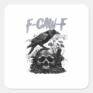 Adesivo Quadrado Corvo F-Caw-F Engraçado Funny Halloween Retro Clás