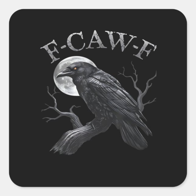 Adesivo Quadrado Corvo F-Caw-F Pássaro Engraçado Lua Clássico Retrô (Frente)