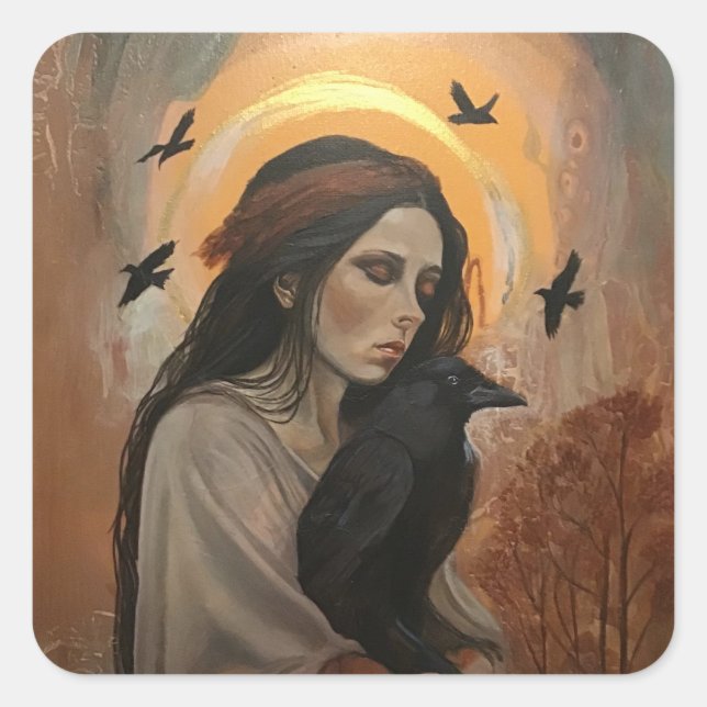 Adesivo Quadrado Corvo preto com adesivos-dama (Frente)