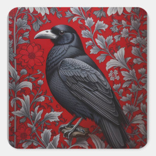 Adesivo Quadrado Corvo Preto Floral Vermelho Inspirado em William M