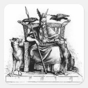 Adesivo Quadrado Corvos de Odin em sua mitologia de pedra de