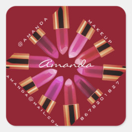 Adesivo Quadrado Cosmetica MakeCompra Rosa cor-de-rosa Lipstick Dou