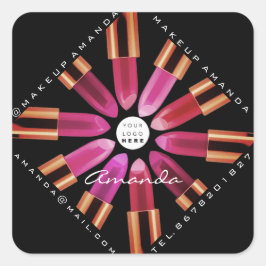 Adesivo Quadrado Cosmetica MakeCompro Dourado Lípstick rosa Inserçã