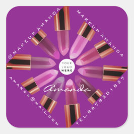 Adesivo Quadrado Cosmetica Makeup Rosa Dourado Lipsticks Violet