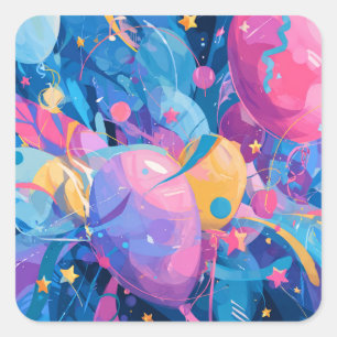Adesivo Quadrado Cosmic Celebration: Abstract Floating Orbs and Sta