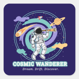 Adesivo Quadrado Cosmic Wanderer Astronaut Telescop