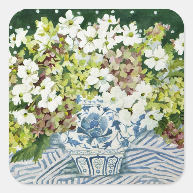 Adesivo Quadrado Cosmos e hydrangeas em um vaso chinês 2013 (Frente)