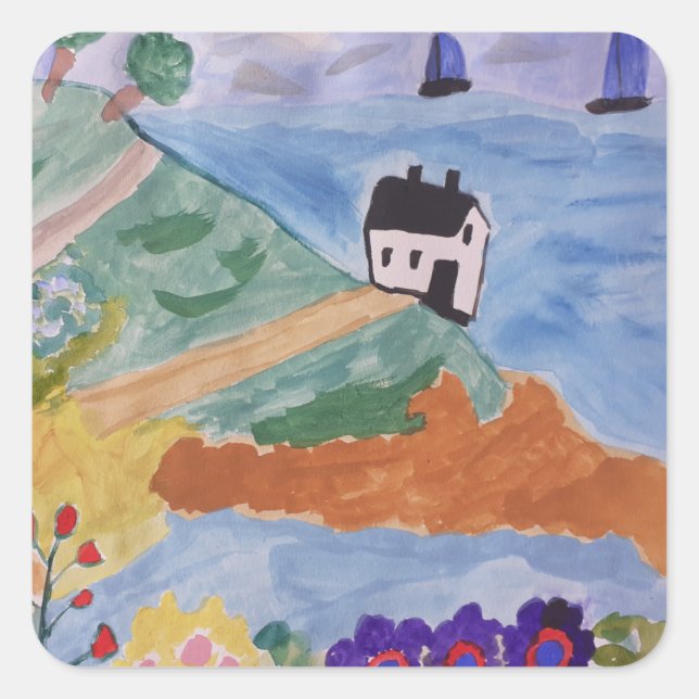 Adesivo Quadrado Costa e Flor de Verão (Frente)