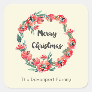 Adesivo Quadrado Costume floral vermelho da grinalda do feriado do