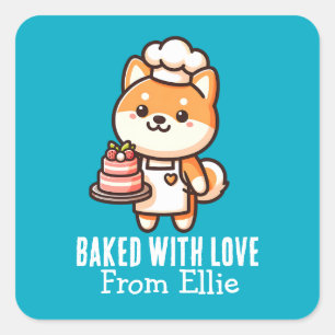 Adesivo Quadrado Cotovelada Shiba Inu Baker Feita com Amor