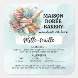 Adesivo Quadrado Cottage Food Law Bakery Pastry Ingredient Allergen